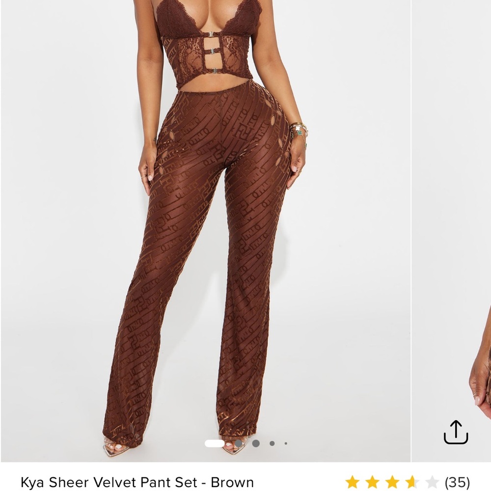 Brown Sheer Velvet Pant Set